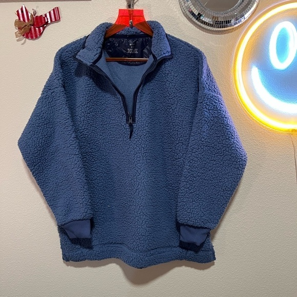 NWOT Aerie Blue Sherpa pullover quarter zip sweater size small - Picture 1 of 5